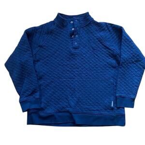 Eddie Bauer Mens Large Navy Blue Quilted 1/4 Snap Pullover Sweatshirt Cabincore